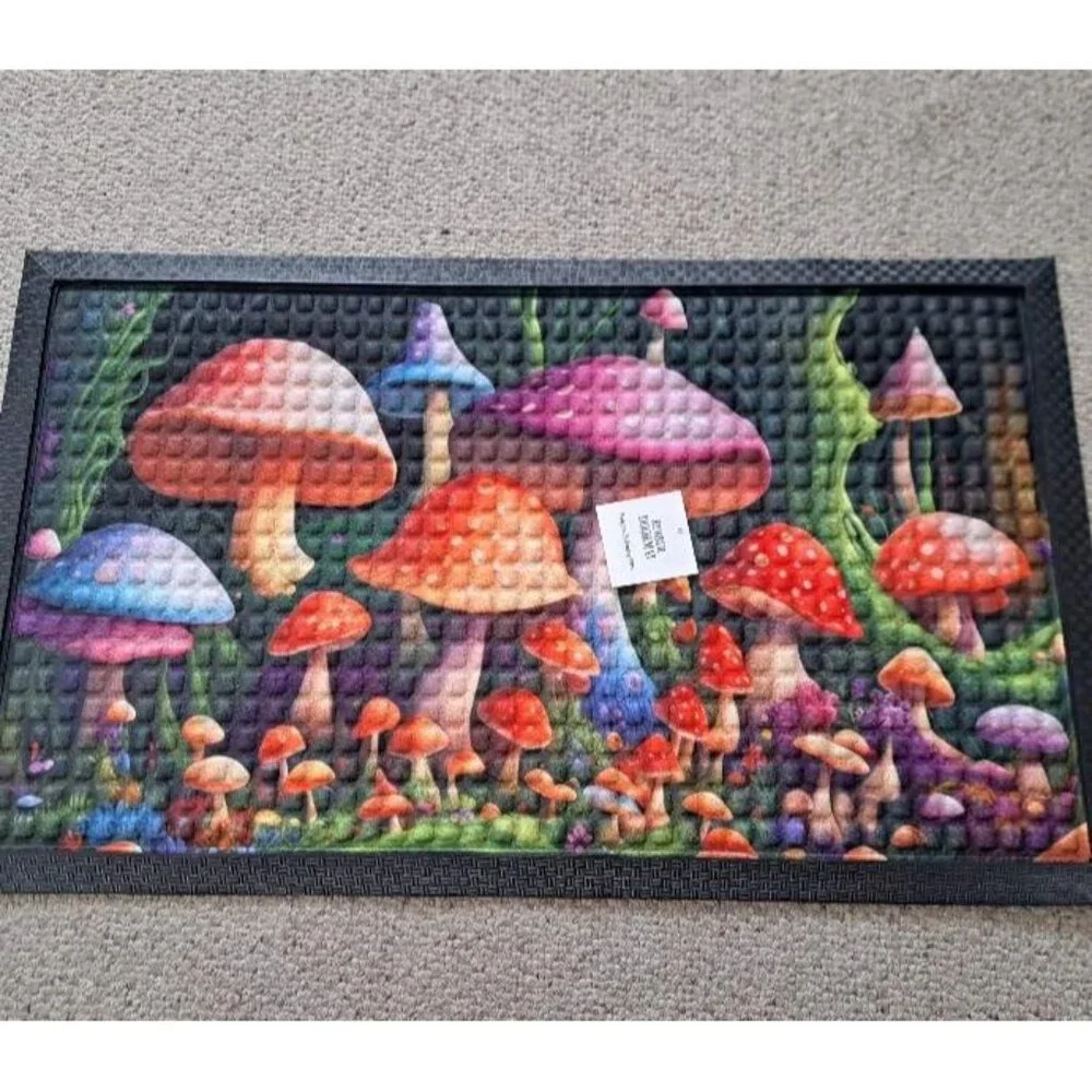 New Colorful Mushrooms Door Mat Floor Rubber Kitchen Outdoor Indoor Mushroom NWT